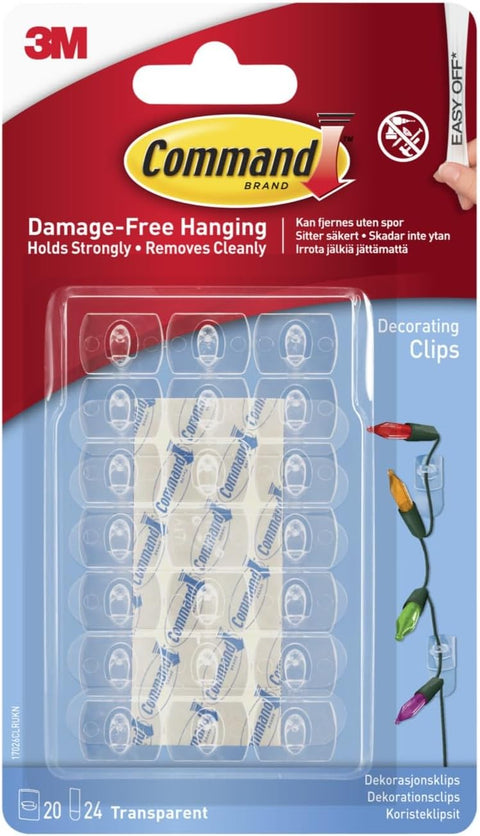 Command Decorating Clips, Pack of 20 Mini Hooks and 24 Small Strips