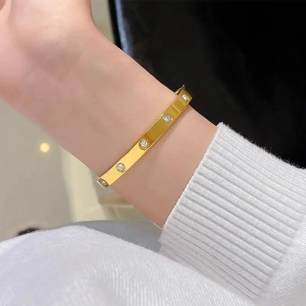 Silver Color Bangles Bracelet for Women Girls Titanium Steel 18K Gold Plated Waterproof Jewelry Luxury Sparkling Zircon Bangles