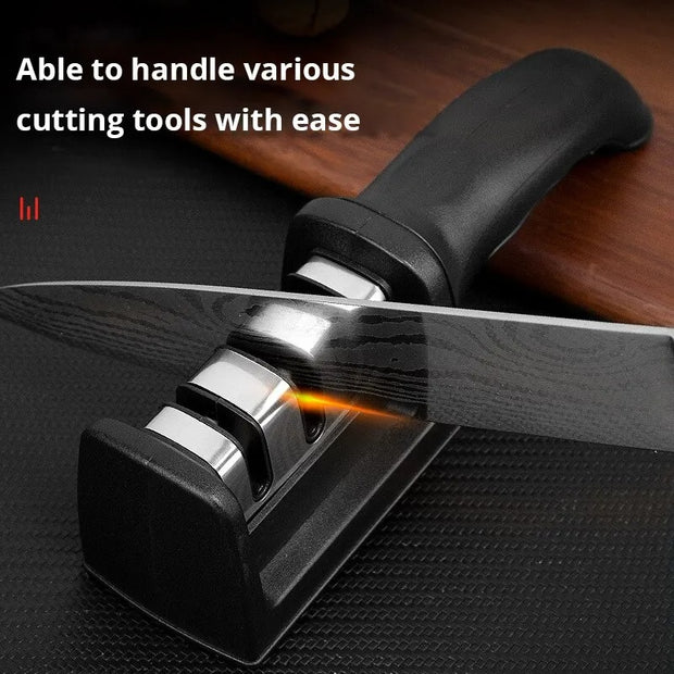 Black Kitchen Three Segment Knife Sharpener Household Multi Functional Hand Held Three Purpose Sharpening Stone Kitchen Tool