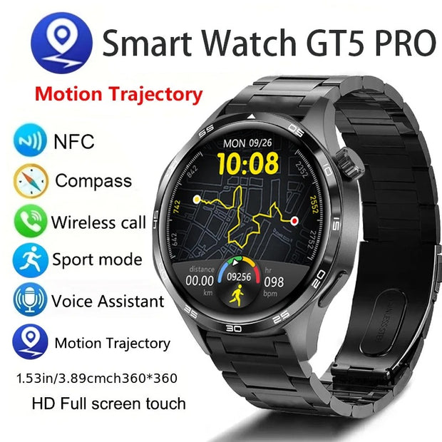 GT5 PRO Smart Watch Men Watch 5 Pro AMOLED HD Screen Bluetooth Call GPS Trajectory NFC Heart Rate Compass SmartWatches 2024 New