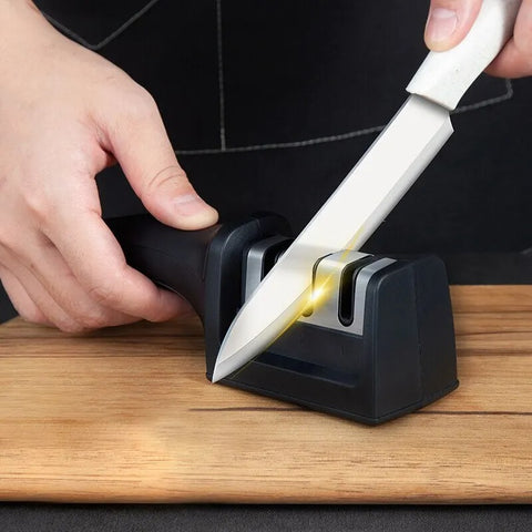 Black Kitchen Three Segment Knife Sharpener Household Multi Functional Hand Held Three Purpose Sharpening Stone Kitchen Tool