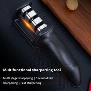 Black Kitchen Three Segment Knife Sharpener Household Multi Functional Hand Held Three Purpose Sharpening Stone Kitchen Tool