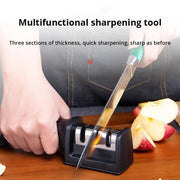 Black Kitchen Three Segment Knife Sharpener Household Multi Functional Hand Held Three Purpose Sharpening Stone Kitchen Tool