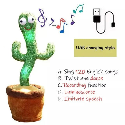 Rechargeable Dancer Cactus Glowing Dancing Electronic Plush Toys Can Sing Record Lighten for Baby Toy Education Funny Gift