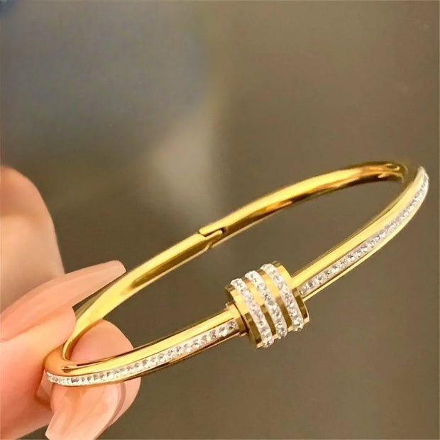 Silver Color Bangles Bracelet for Women Girls Titanium Steel 18K Gold Plated Waterproof Jewelry Luxury Sparkling Zircon Bangles